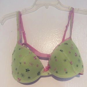 Bra so colorful is bright lime green with hot pink accents